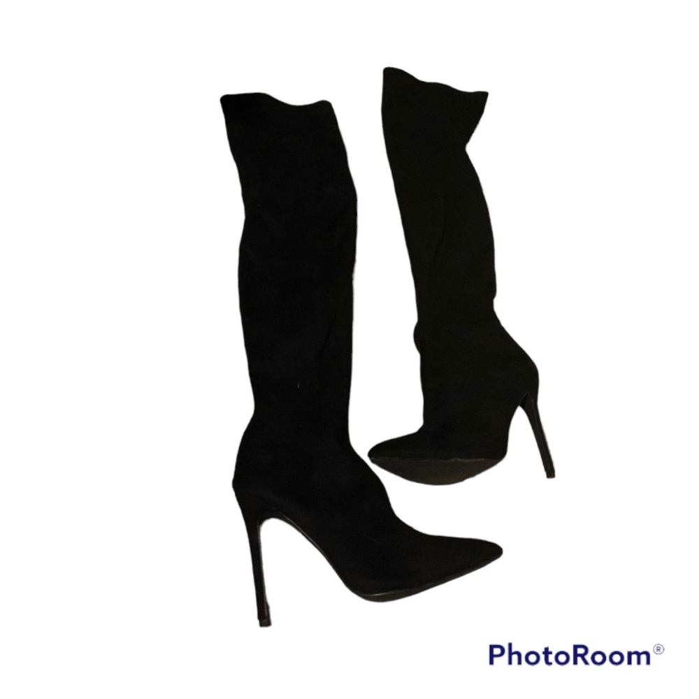 Black Thigh High Heeled Boots